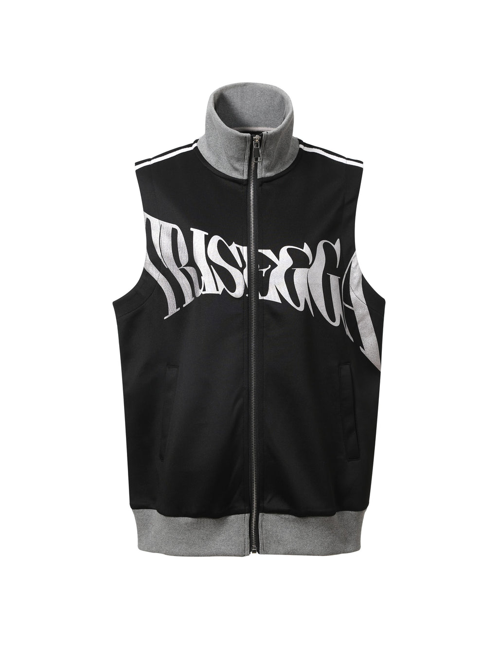 triSEGG_Silver_Foil_Logo_Stand_Collar_Sleeveless_Zip_Women's_Polyester_Vests_1040233319357_MISSTT