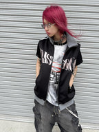 triSEGG Silver Foil Logo Stand Collar Sleeveless Zip Women's Polyester Vests