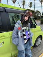 triSEGG Striped Graffiti Print Metal Tag Loose Fit Women's Polyester Hoodies