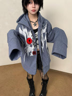 triSEGG Striped Graffiti Print Metal Tag Loose Fit Women's Polyester Hoodies