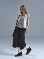 wear And tear Contrast Stitch Studded Open Back Halter Women's Cotton Tank Tops