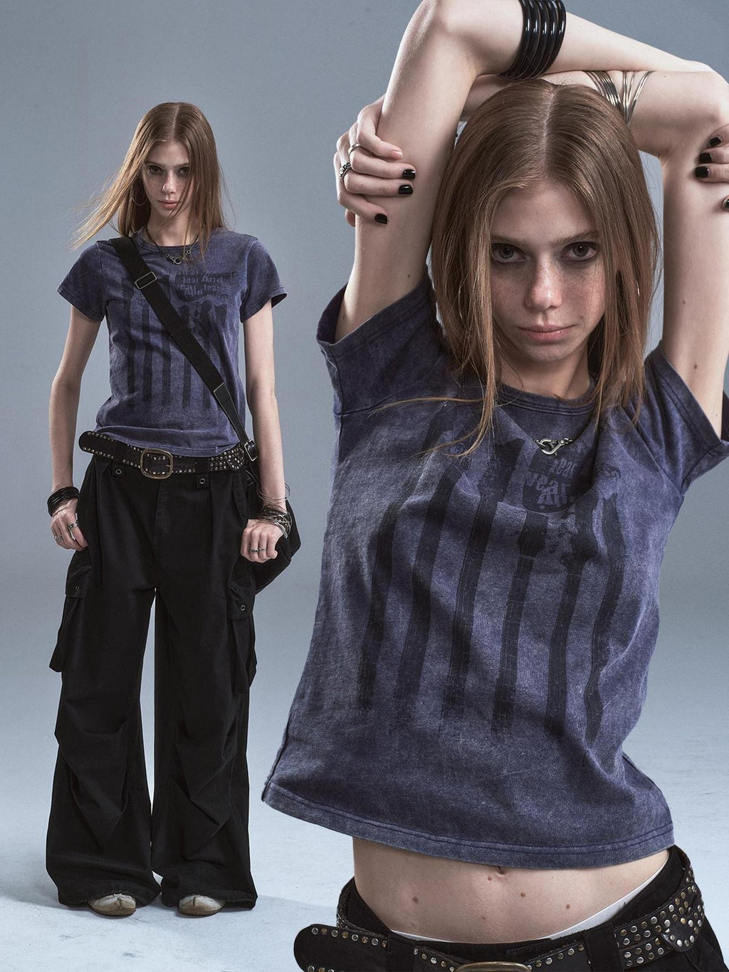 wear And tear Distressed Graphic Paneled Raw Edge Punk Faded Women's Cotton Short Sleeve T-shirts