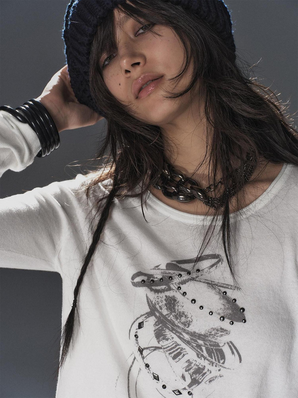 wear And tear Distressed Graphic Studded Punk Slim Fit Women's Cotton Sweaters