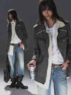 wear And tear Distressed Studded Punk Color Block Faux Two Piece Women's Cotton Trench Coats