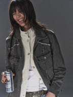 wear And tear Distressed Studded Punk Color Block Faux Two Piece Women's Cotton Trench Coats