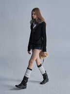 wear And tear Faux Fur Collar Asymmetric Cable Knit Wool Blend Zip Women's Cardigans