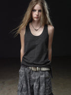 wear And tear Punk Lace Up Contrast Stitch Asymmetric Loose Fit Women's Cotton Tank Tops