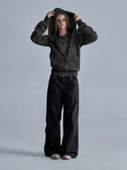 wear And tear Raw Edge Raglan Sleeve Zip Washed Loose Women's Cotton Hoodies