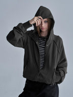 wear And tear Raw Edge Raglan Sleeve Zip Washed Loose Women's Cotton Hoodies