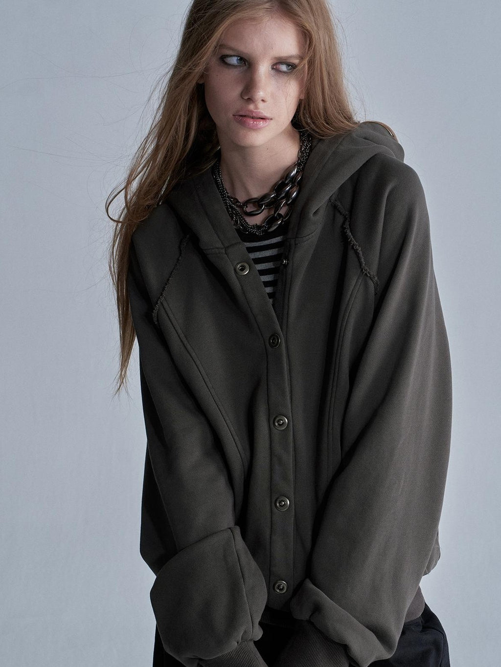 wear And tear Raw Edge Raglan Sleeve Zip Washed Loose Women's Cotton Hoodies