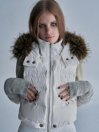 wear And tear Riveted Zip Detachable Hooded Stand Collar 90 White Duck Down Women's Nylon Vests