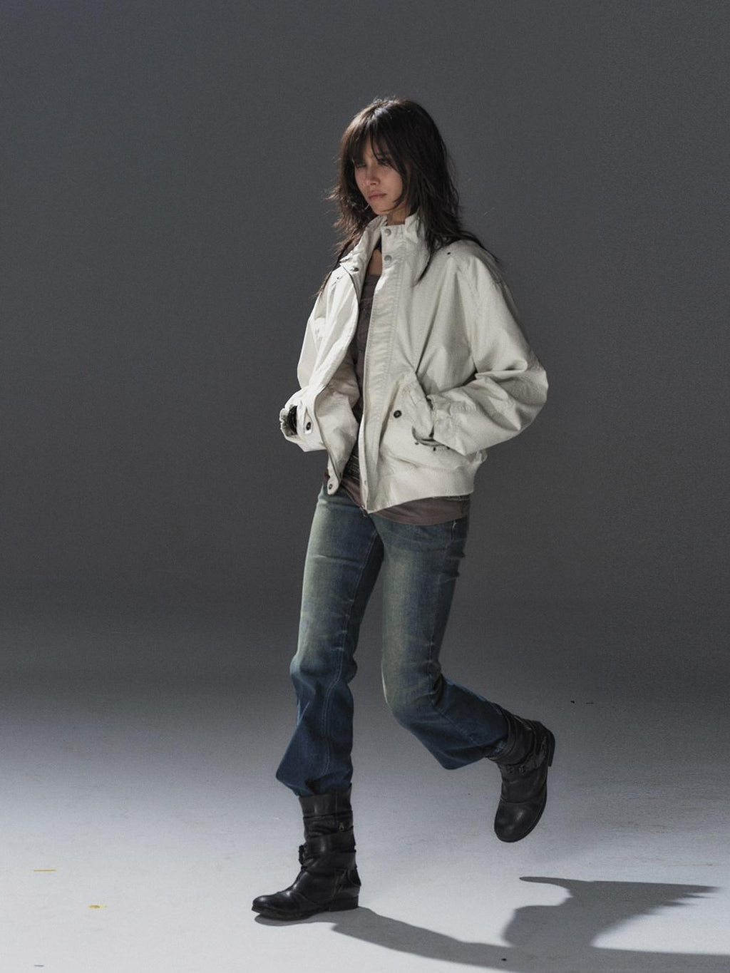 wear And tear Studded Washed Deconstructed Punk Loose Fit Cotton Women's Utility Jackets