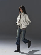 wear And tear Studded Washed Deconstructed Punk Loose Fit Cotton Women's Utility Jackets