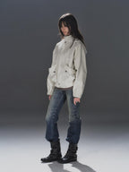 wear And tear Studded Washed Deconstructed Punk Loose Fit Cotton Women's Utility Jackets