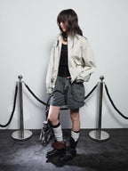 wear And tear Studded Washed Deconstructed Punk Loose Fit Cotton Women's Utility Jackets