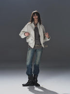 wear And tear Studded Washed Deconstructed Punk Loose Fit Cotton Women's Utility Jackets