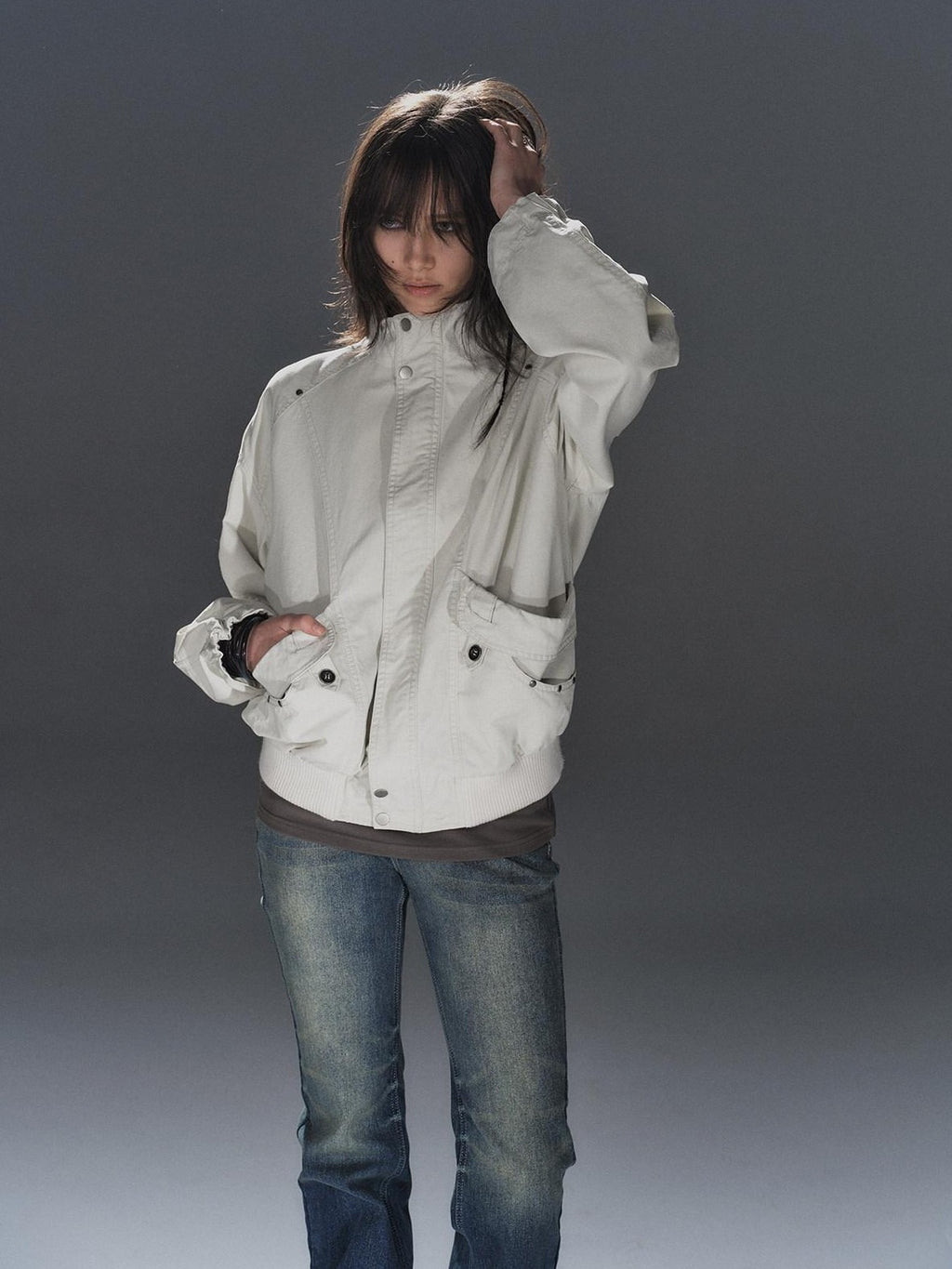 wear And tear Studded Washed Deconstructed Punk Loose Fit Cotton Women's Utility Jackets