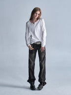 wear And tear V-neck Rhinestone Embellished Punk Slim Fit Cotton Women's Long Sleeve T-shirts