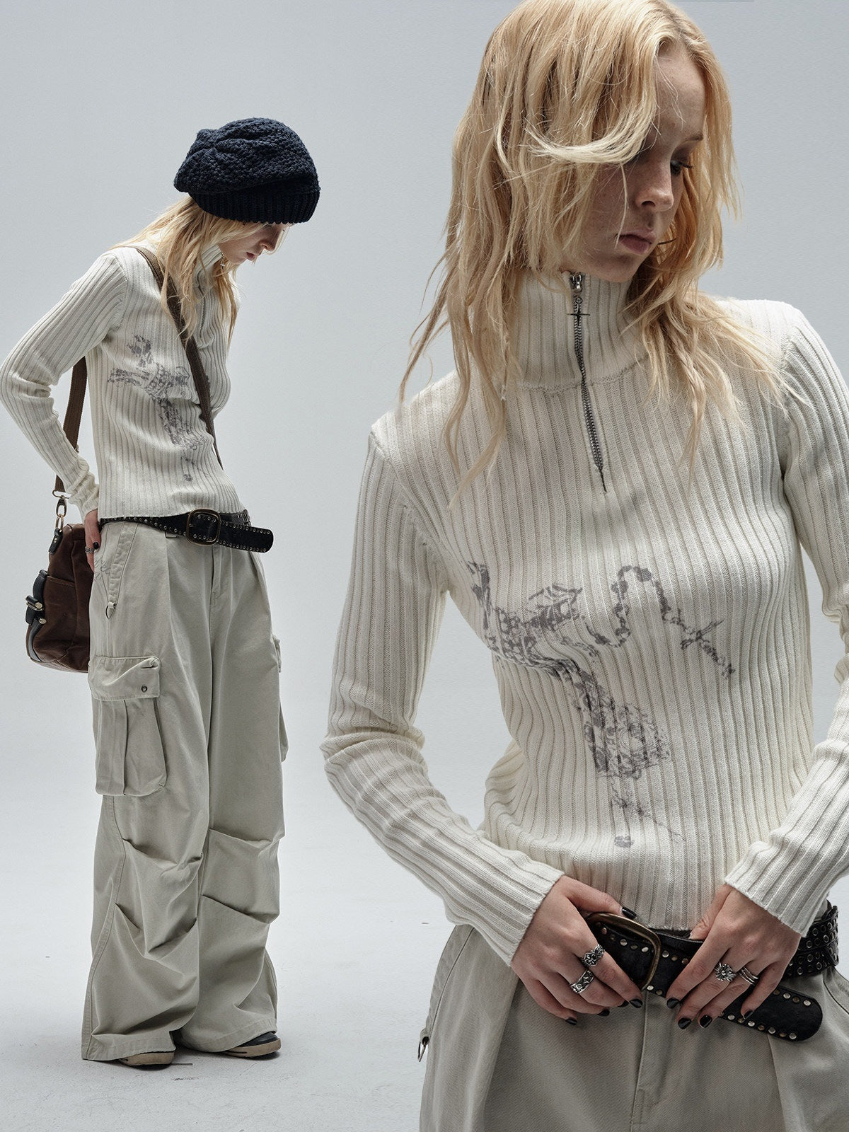 wear_And_tear_White_Punk_Print_Half_Zip_Ribbed_Slim_Fit_High_Neck_Women's_Cotton_Blend_Sweaters_968421592778_MISSTT