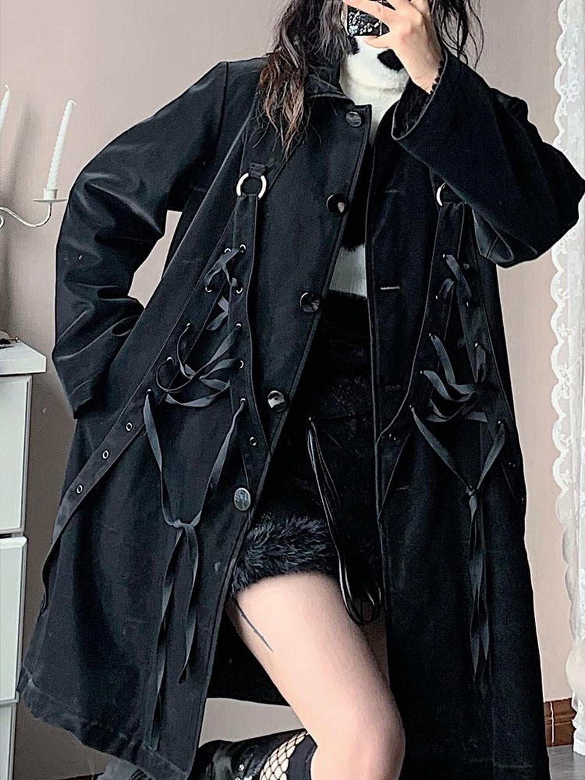 wsw Dark Punk Fleece Lined Slim Fit Mid Length Women's Leather Jackets