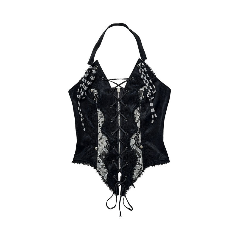wsw_Embroidered_Lace_Up_Halter_Faux_Leather_Open_Back_Women's_Camisoles_1071783874537_MISSTT