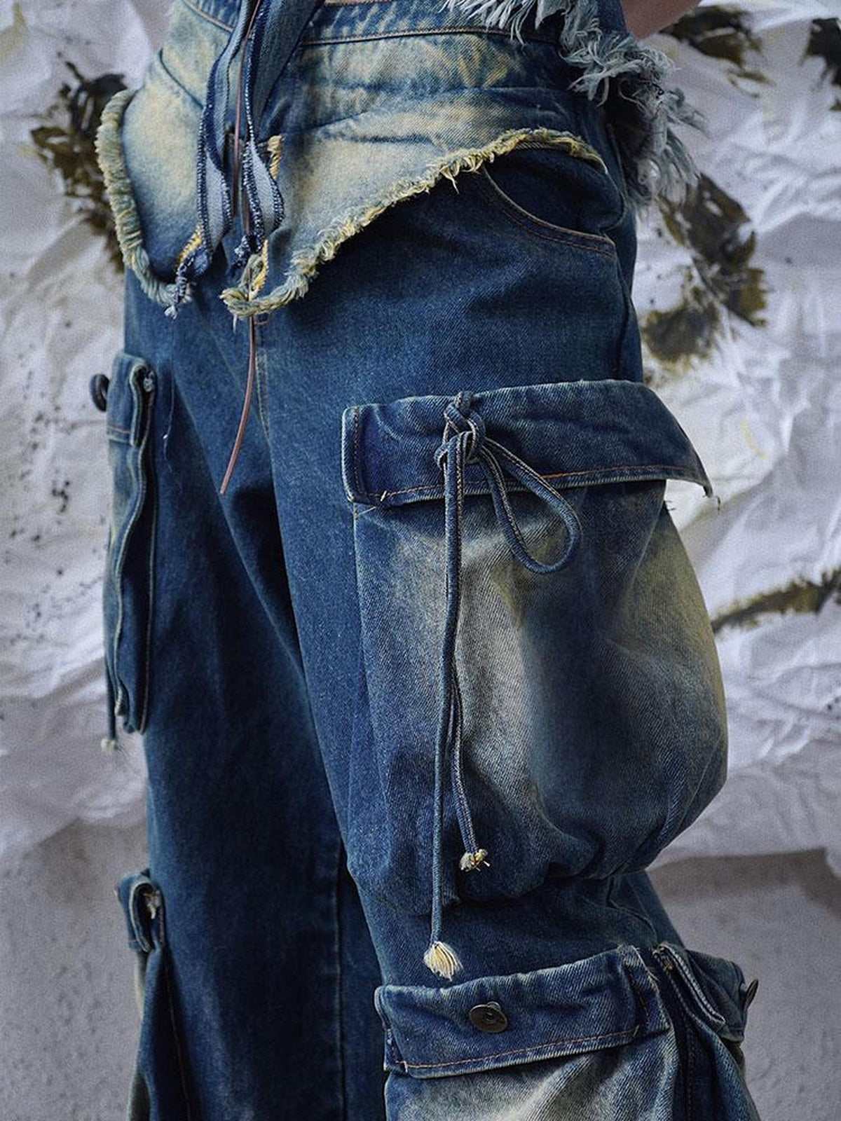 wsw Embroidered Utility Wasteland Style Women's Denim Wide-leg Jeans