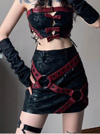 wsw Faux Leather Moto Biker Short Crop Women's Polyester Tube Tops
