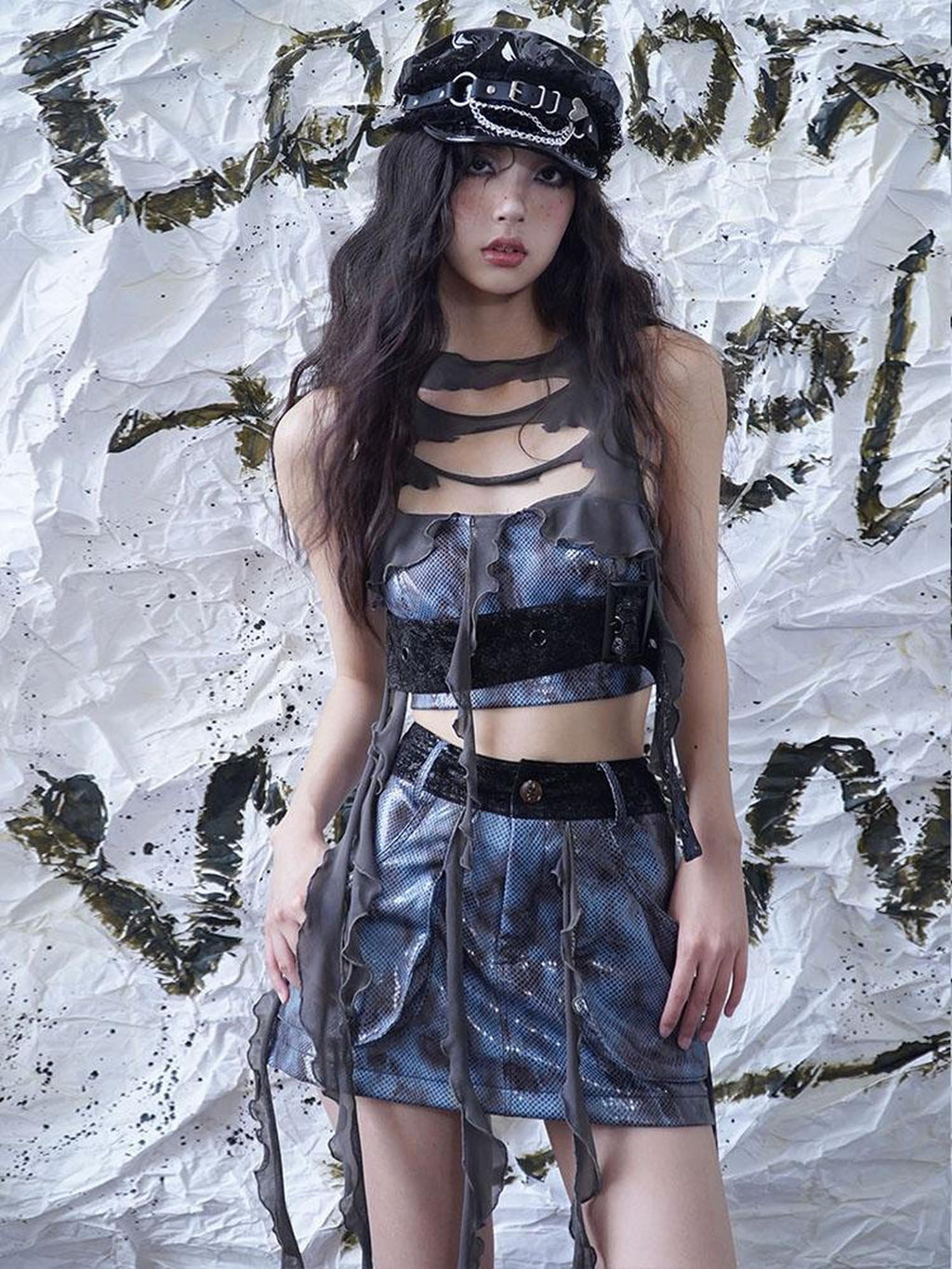 wsw Fringe Patchwork Faux Leather Women's A Line Mini Skirts