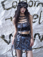 wsw Fringe Patchwork Faux Leather Women's A Line Mini Skirts