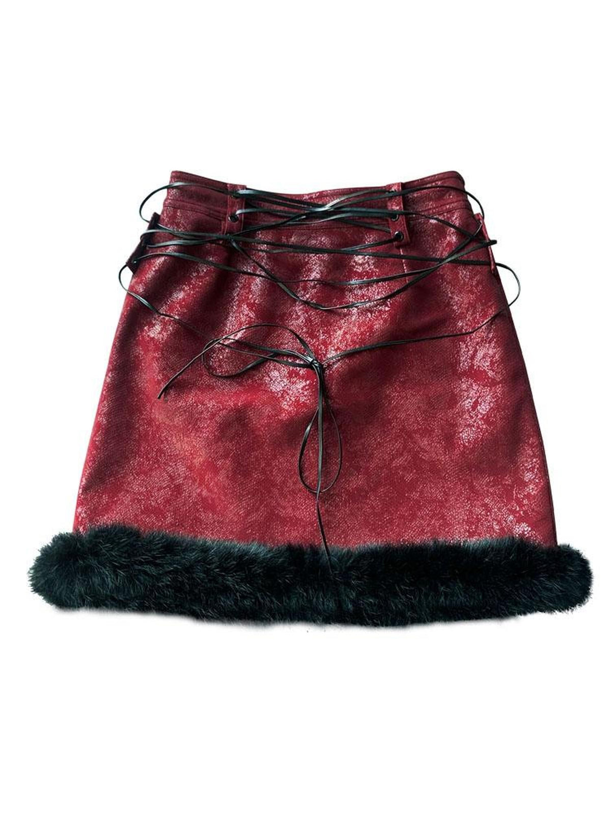 wsw Fur Trim Lace Up Bodycon A Line Women's Mini Skirts