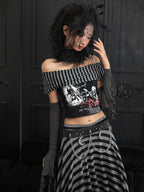 wsw Off Shoulder Punk Print Cotton Women's Short Sleeve T-shirts