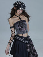 wsw Spliced Print Letter Streetwear Slim Fit Cropped Women's Tube Tops