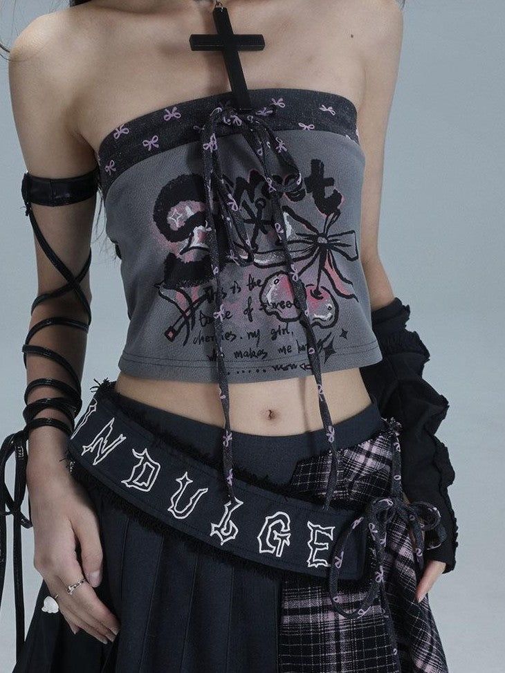 wsw Spliced Print Letter Streetwear Slim Fit Cropped Women's Tube Tops