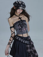 wsw Spliced Print Letter Streetwear Slim Fit Cropped Women's Tube Tops
